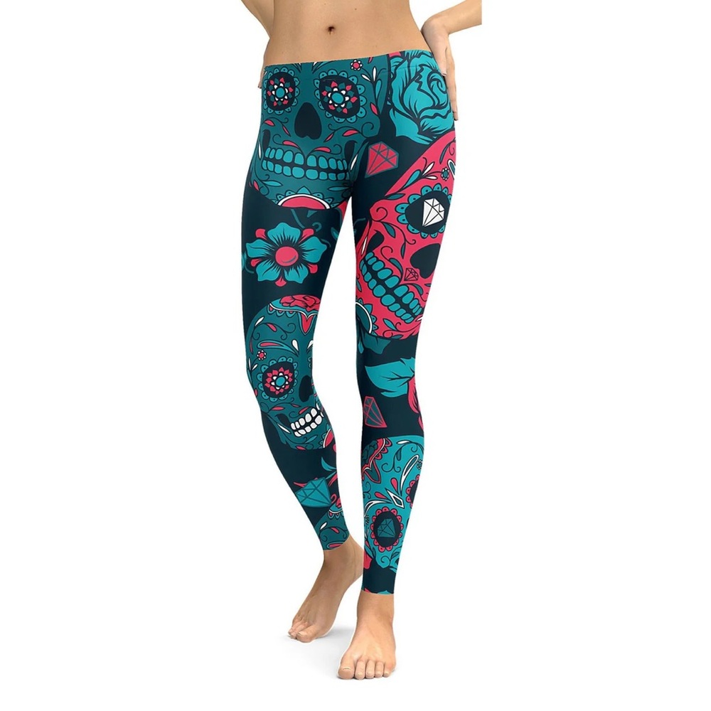 GEARBUNCH Blue Sugar Skull Leggings - Picture 3 of 7